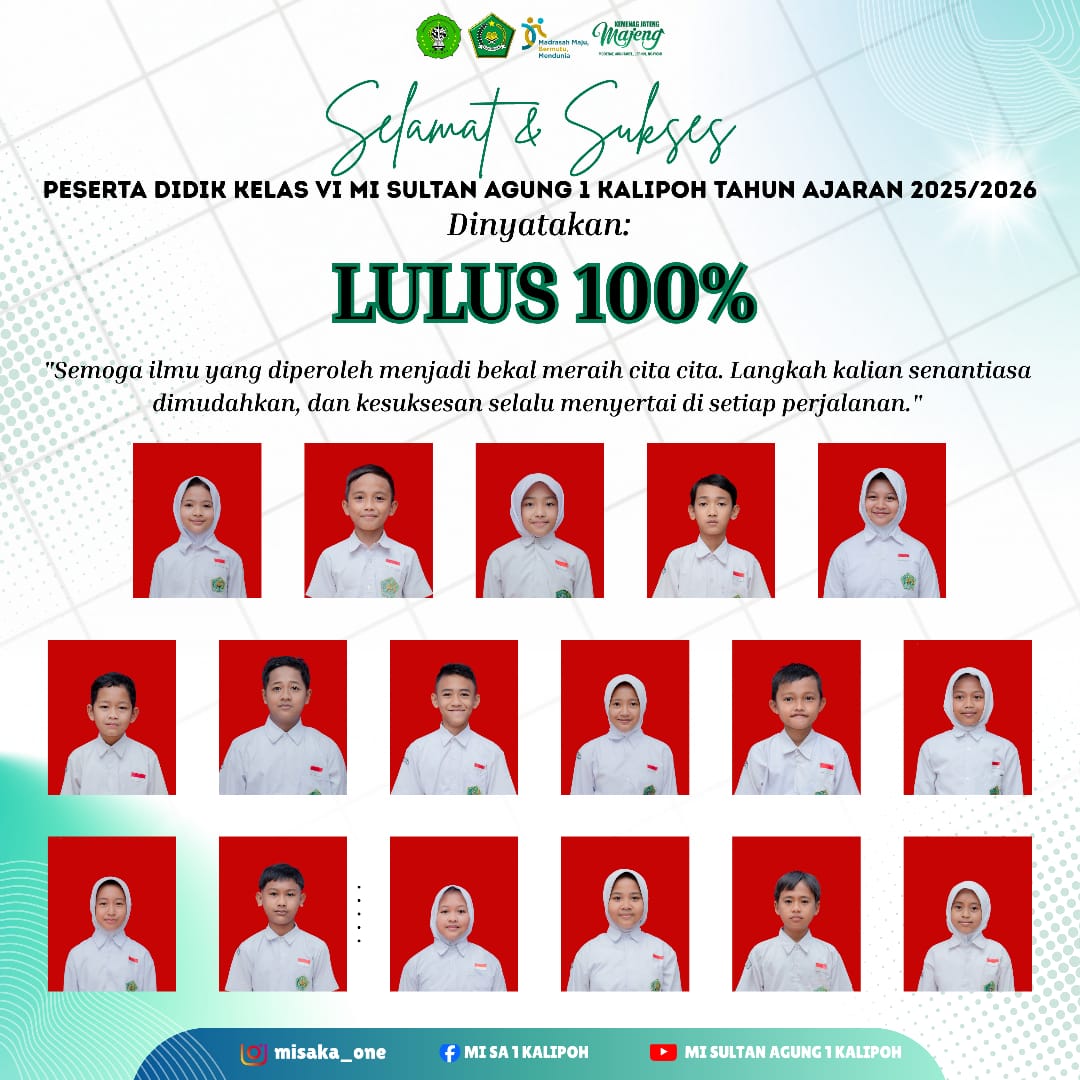Pengumuman Kelulusan Peserta Didik Kelas VI MI Sultan Agung 1 Kalipoh Tahun Ajaran 2025/2026